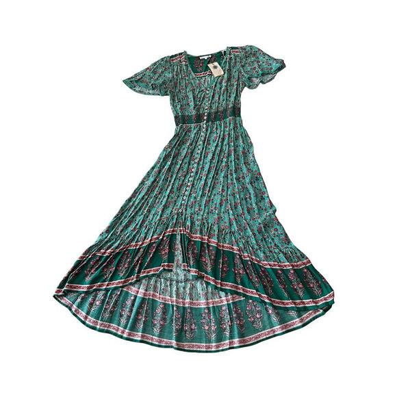 Label of Love Womens Maxi Hi-Low Dress Floral Print V-Neck Green Size 12 NEW - Picture 5 of 7